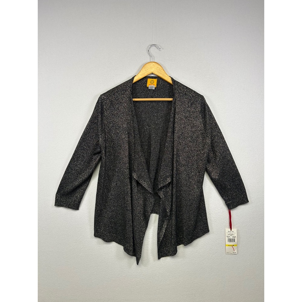 Metallic Shimmer NWT Ruby Rd.‎ Womens Med Black Gold Draped Open Front Cardigan